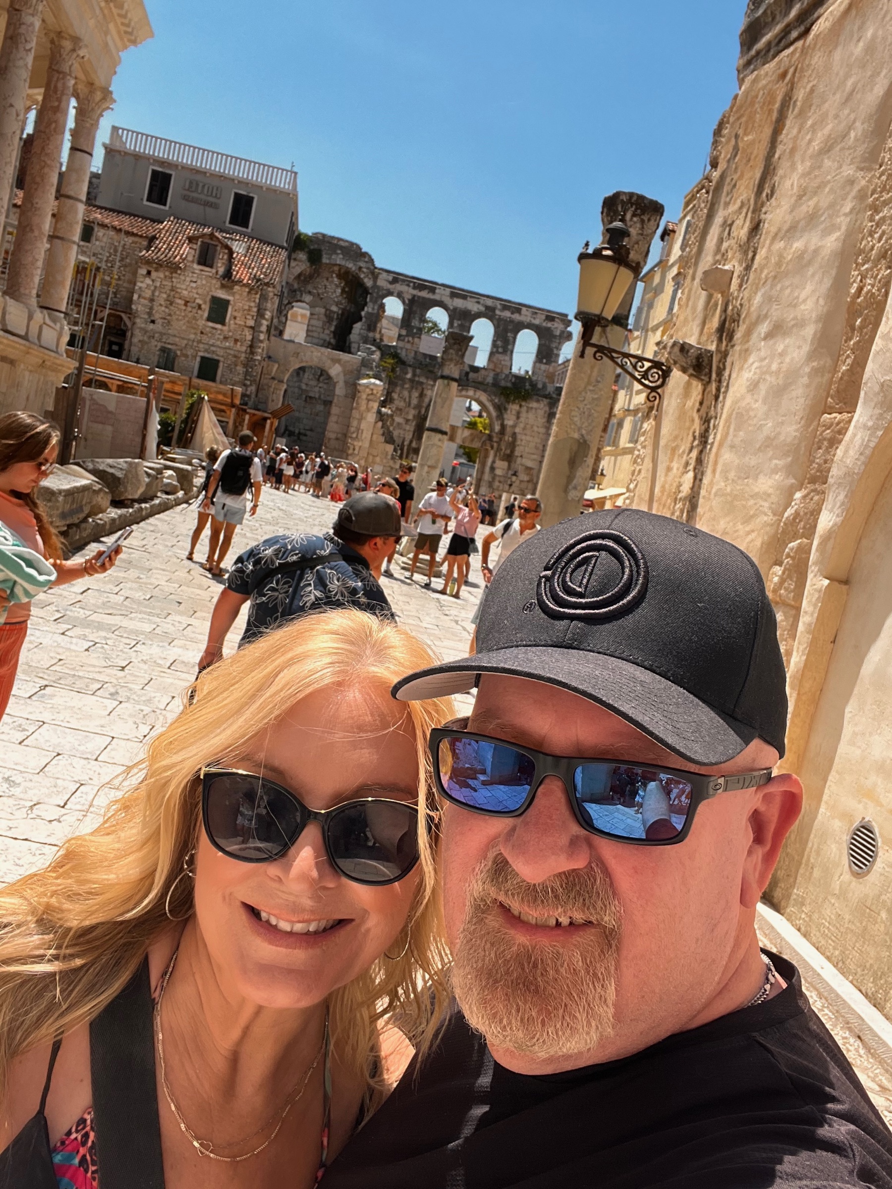 Steve and Dianne together beneath ancient arches inside Diocletian's Palace