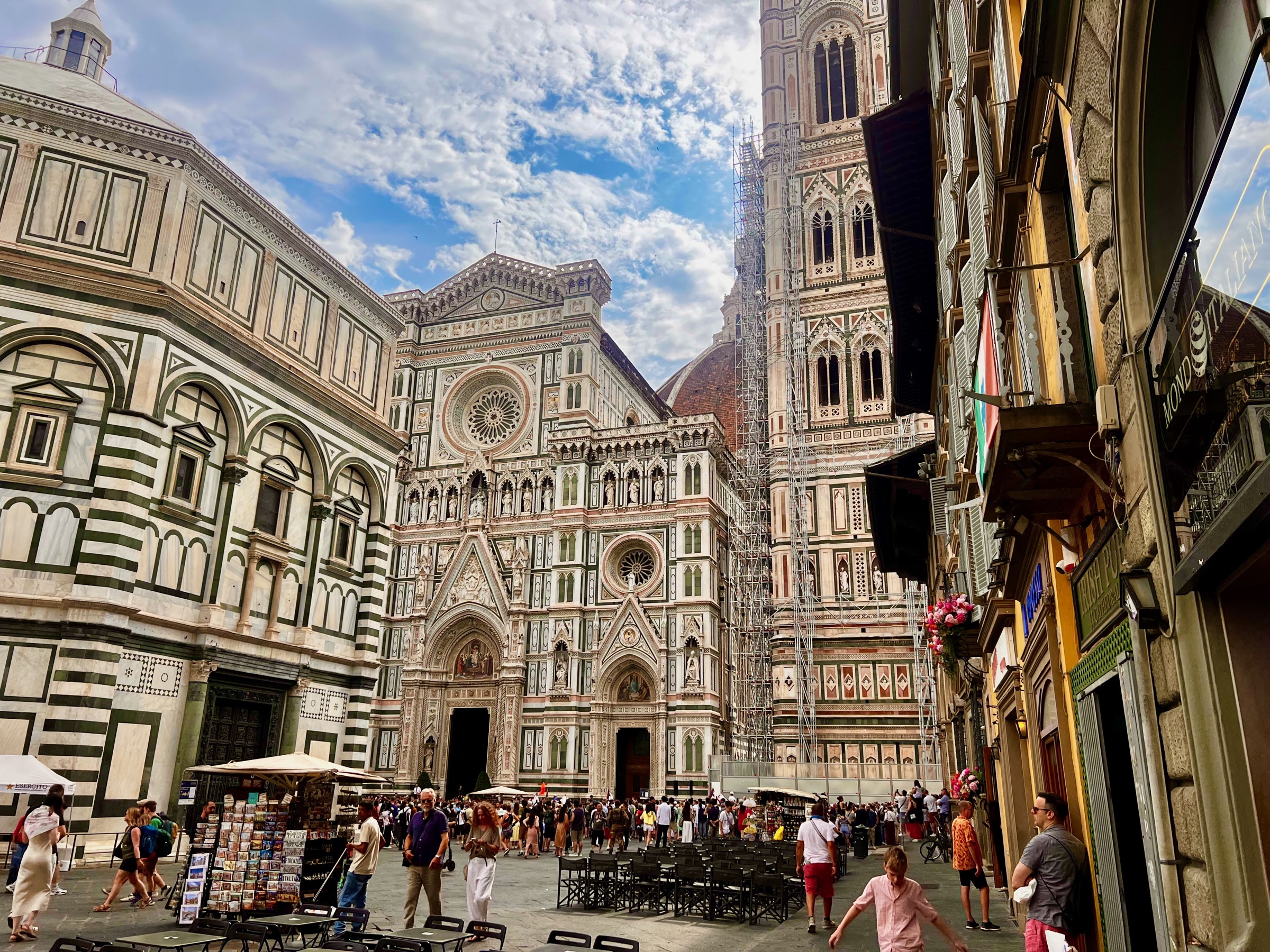Florence Cathedral, Giotto's Campanile, and the Baptistery beneath a blue sky
